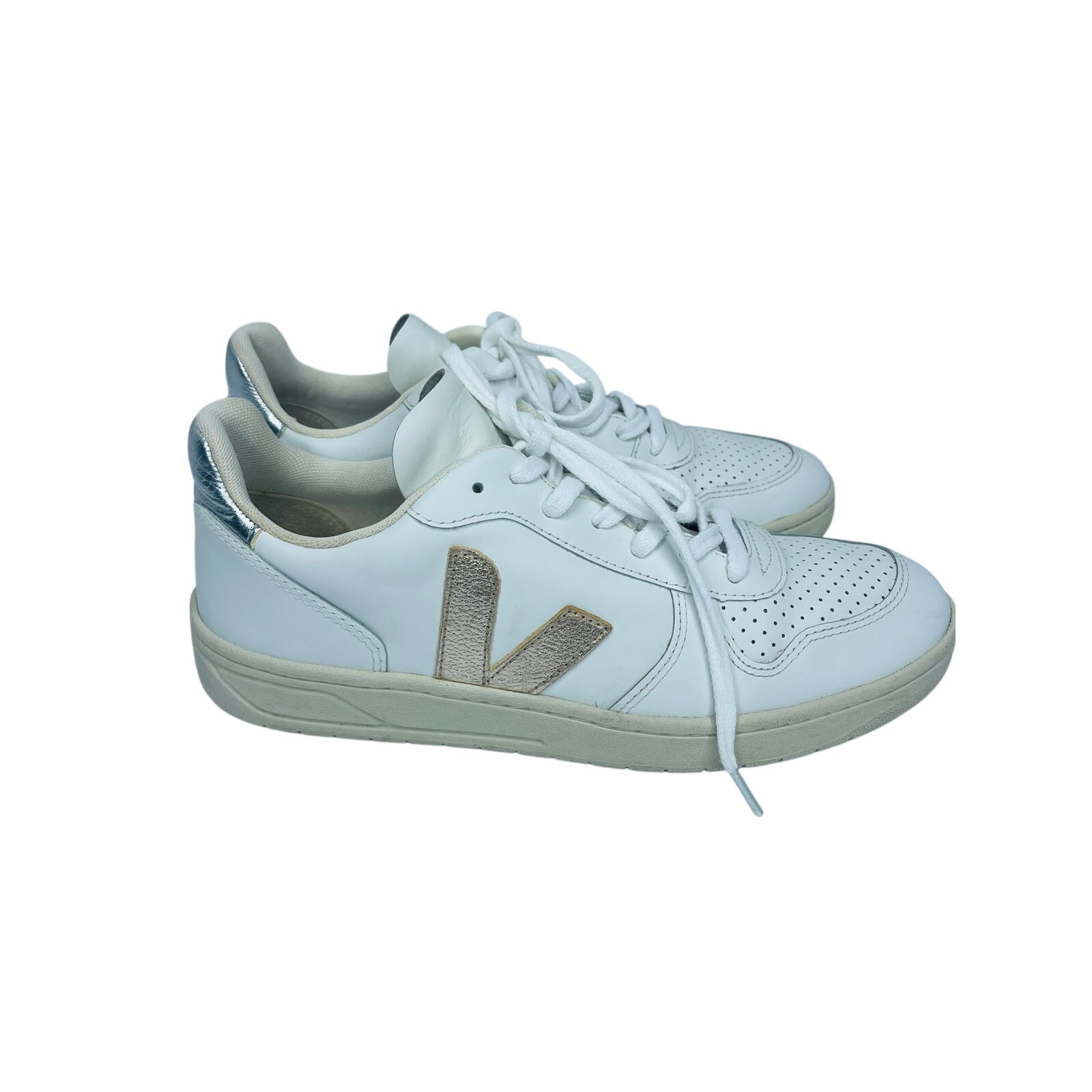 Veja V-10 Men’s Leather Sneakers Size Eu 42 Us 9 Extra White Platine Retro Sport